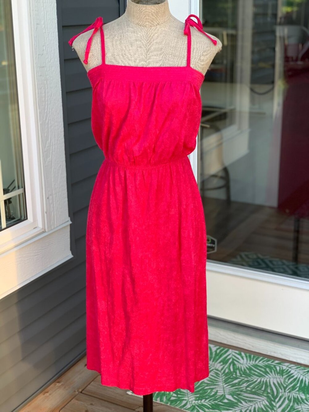 Vtg 70s Dominique Dress M Pink Terry Cloth Slit Beach Cover Up Coquette Sundress
